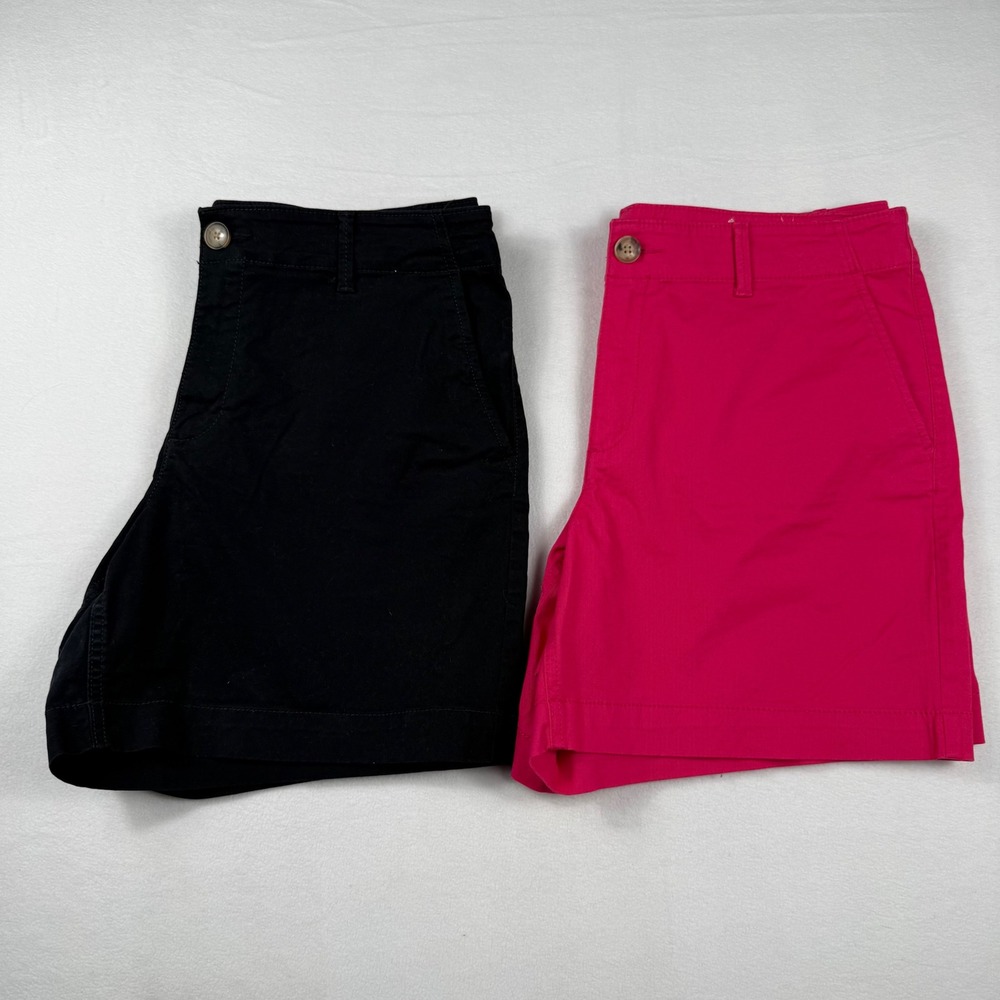 Loft Washed Twill Shorts Size 12 Pink Black 6" Inseam Preppy Minimalist Bundle‎